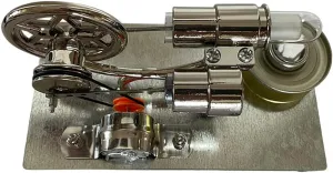 Stirling Engine Model Kit, Metal Gamma Hot Air Stirling Engine with LED Light Demo for Physical Science Experiment Display