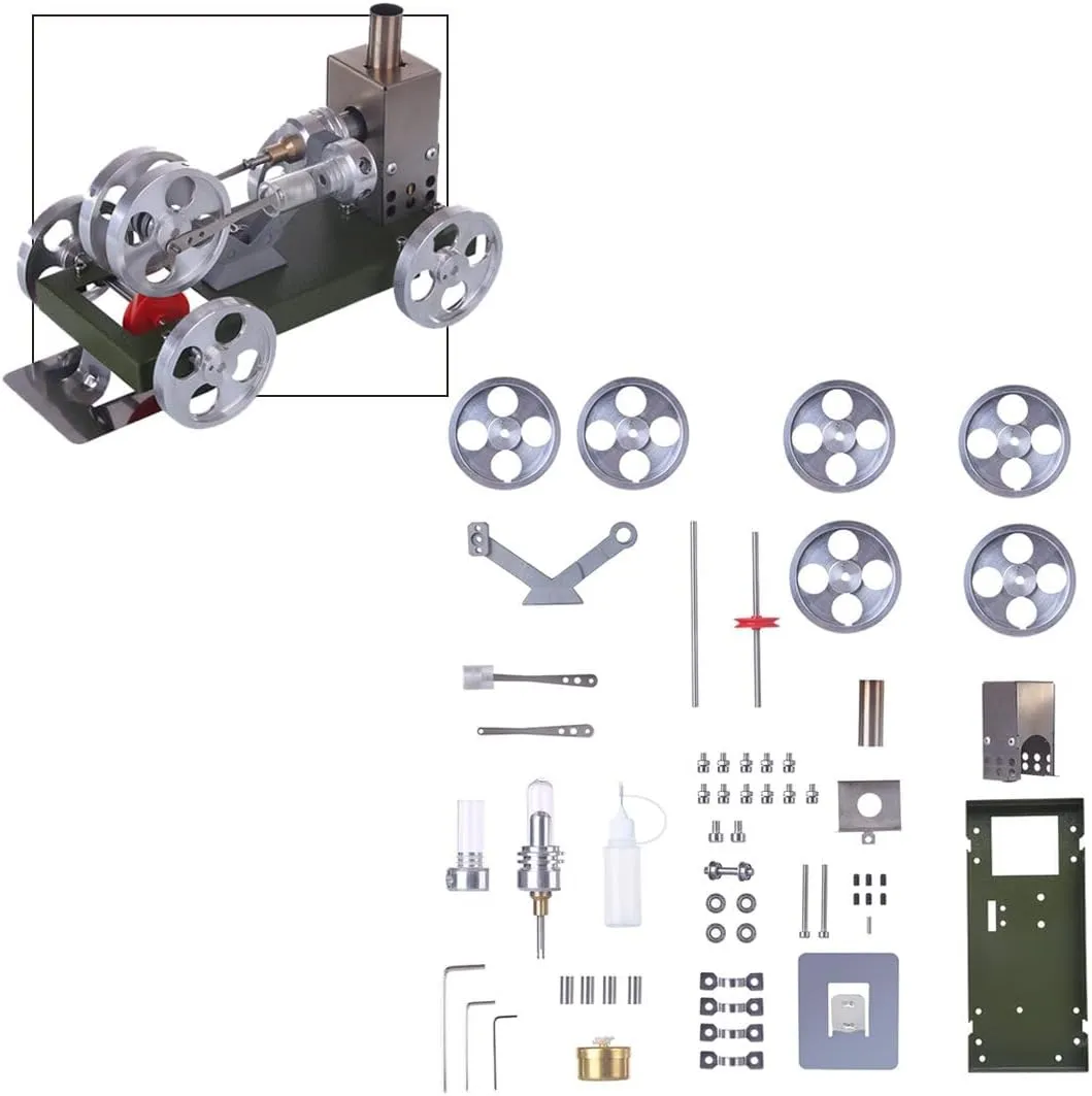 Stirling Engine Model Kits, Self-Assembly Alcohol-Powered Stirling Engine Car Model for Physical Science Experiment Display