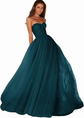 Strapless Tulle Prom Dress Sweetheart Ball Gowns for Women Formal Evening Party Dress
