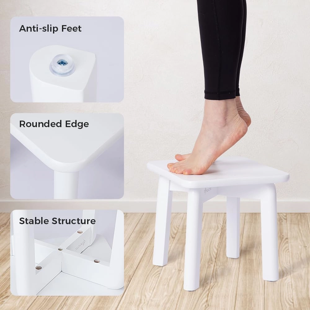 StrongTek Sturdy Bamboo Step Stool with Anti-Slip Feet, Easy-Assembly, 300 LBS Capacity, Ideal for Kids and Adults, Perfect for Bathroom, Bedroom, or Doorway Use, 11" x 11" x 10.6"