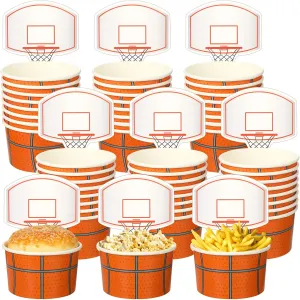 Sunnyray 48 Sets Basketball Hoop Snack Cups with Cards 8 oz Disposable Paper Basketball Party Cups Sports Balls Treat Food Bowls for Balls Birthday Party Favors Decorations Supplies