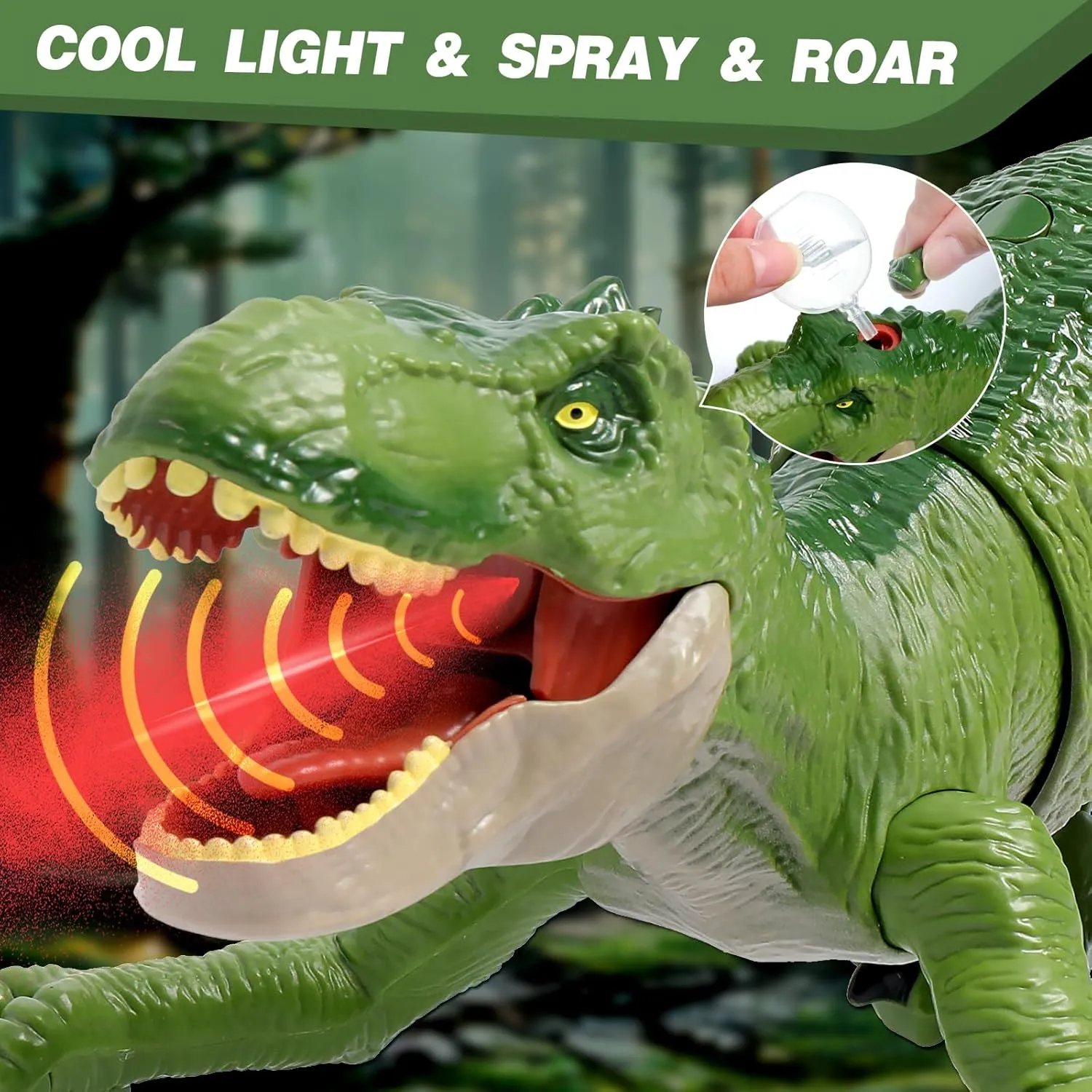 Sunrad Remote Control Dinosaur Toys for Kids 3-5 4-7 8-12 Year Old, Electronic RC Robot Dinosaur with Spray & Light & Roar, Realistic Walking T-Rex Toys Birthday Gifts for Boys Girls(Green)