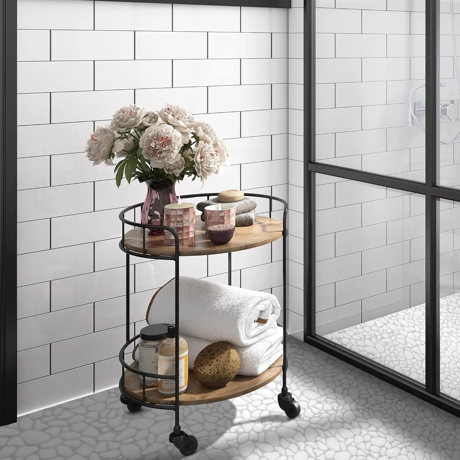 Sunwings Pebble Tile for Shower Floor Border Kitchen Bathroom Backsplash. Marble Stone Looks Wall and Floor Tile, 10 Sheets, White.