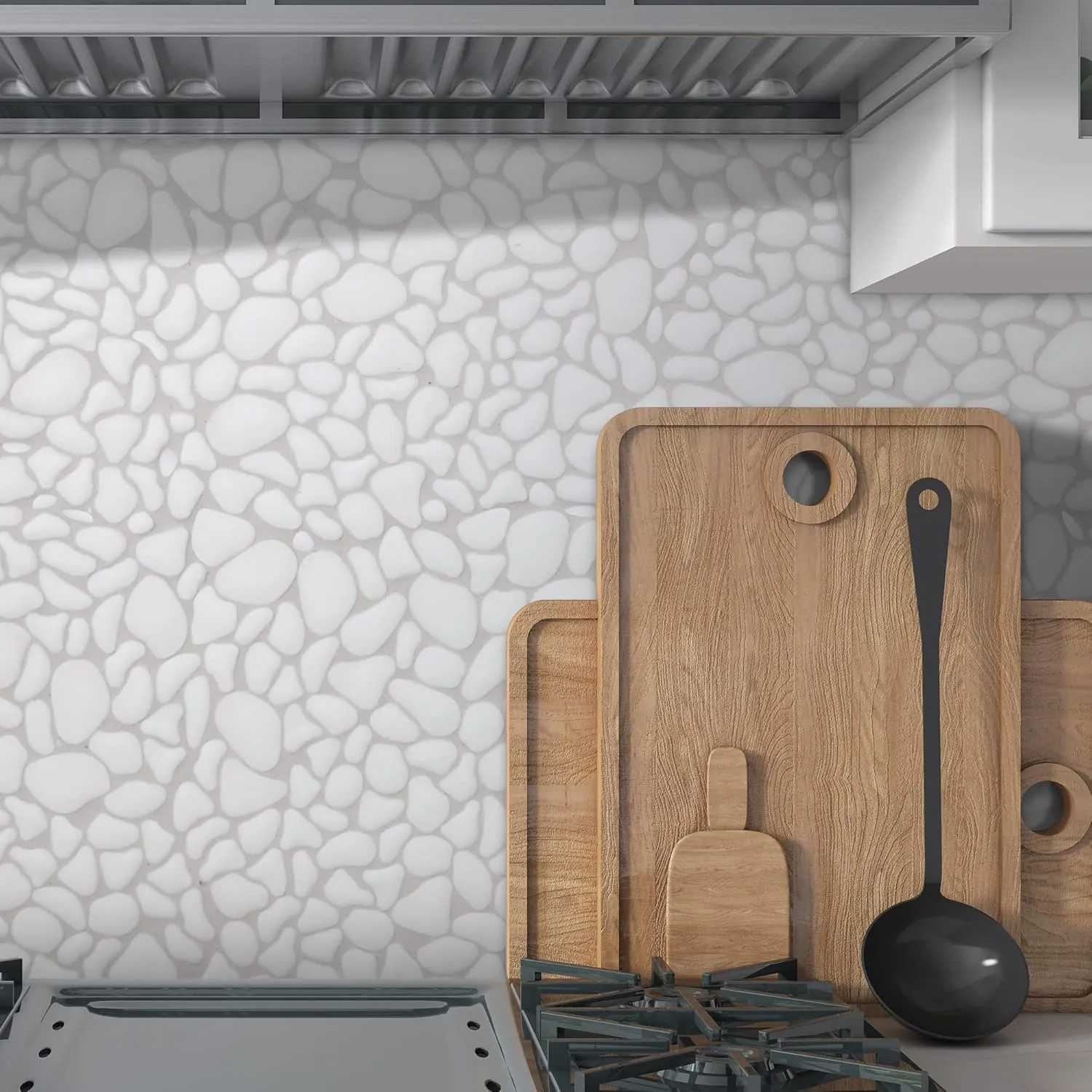 Sunwings Pebble Tile for Shower Floor Border Kitchen Bathroom Backsplash. Marble Stone Looks Wall and Floor Tile, 10 Sheets, White.