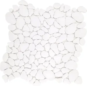 Sunwings Pebble Tile for Shower Floor Border Kitchen Bathroom Backsplash. Marble Stone Looks Wall and Floor Tile, 10 Sheets, White.