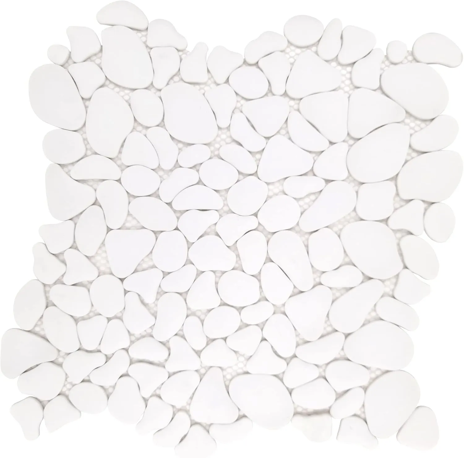 Sunwings Pebble Tile for Shower Floor Border Kitchen Bathroom Backsplash. Marble Stone Looks Wall and Floor Tile, 10 Sheets, White.