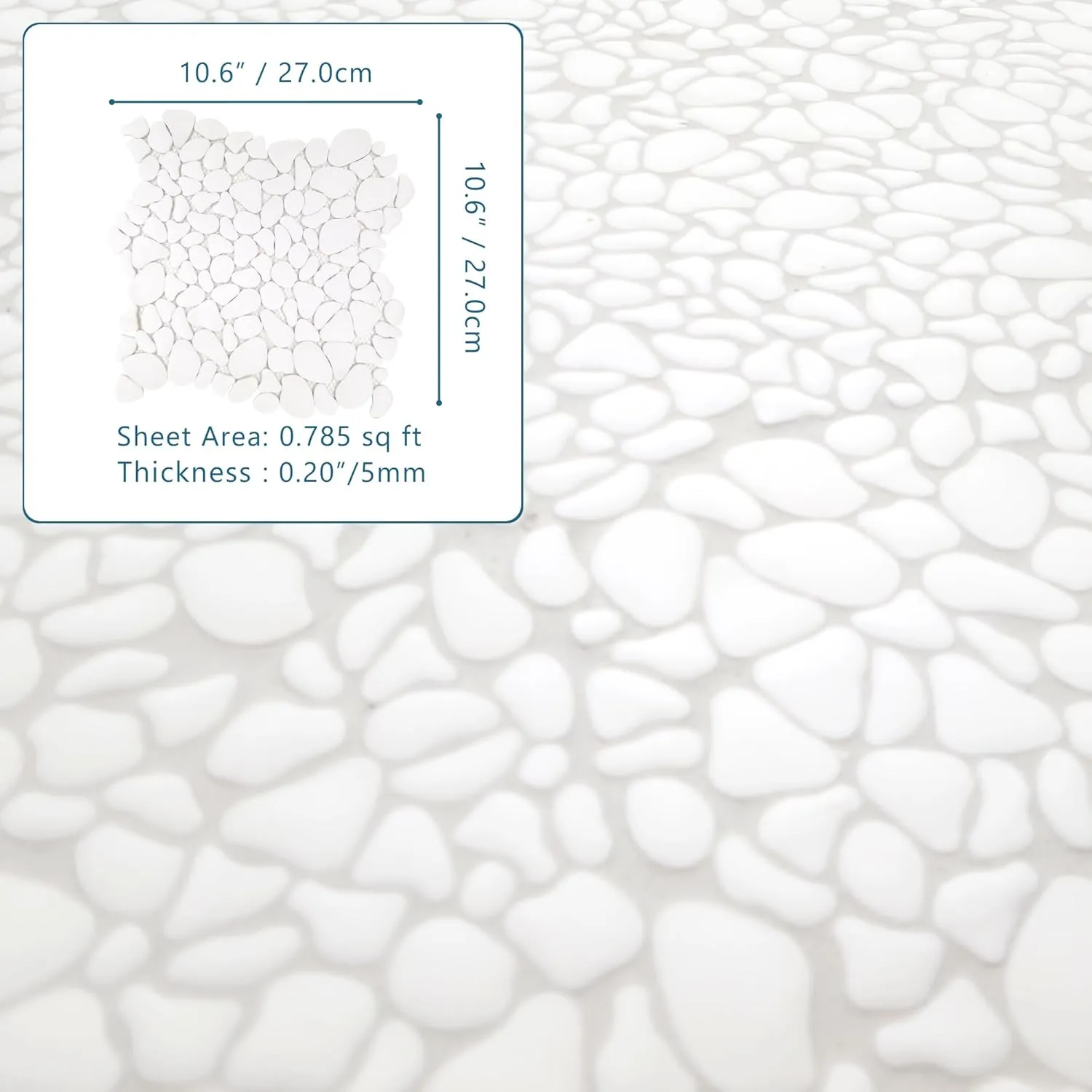 Sunwings Pebble Tile for Shower Floor Border Kitchen Bathroom Backsplash. Marble Stone Looks Wall and Floor Tile, 10 Sheets, White.
