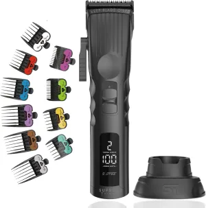 Supreme Trimmer 2Spee Cordless Hair Clipper w/Removable Blade| 210-Min Runtime, Digital Display, 2 Adjustable Speeds| Professional Barber Clipper with Colored Guide Combs | STC922