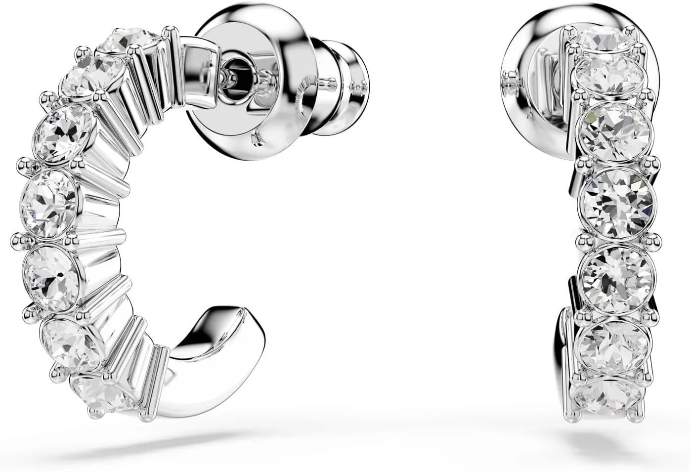 Swarovski Mini Hoop hoop earrings, Round cut, clear, Rhodium finish