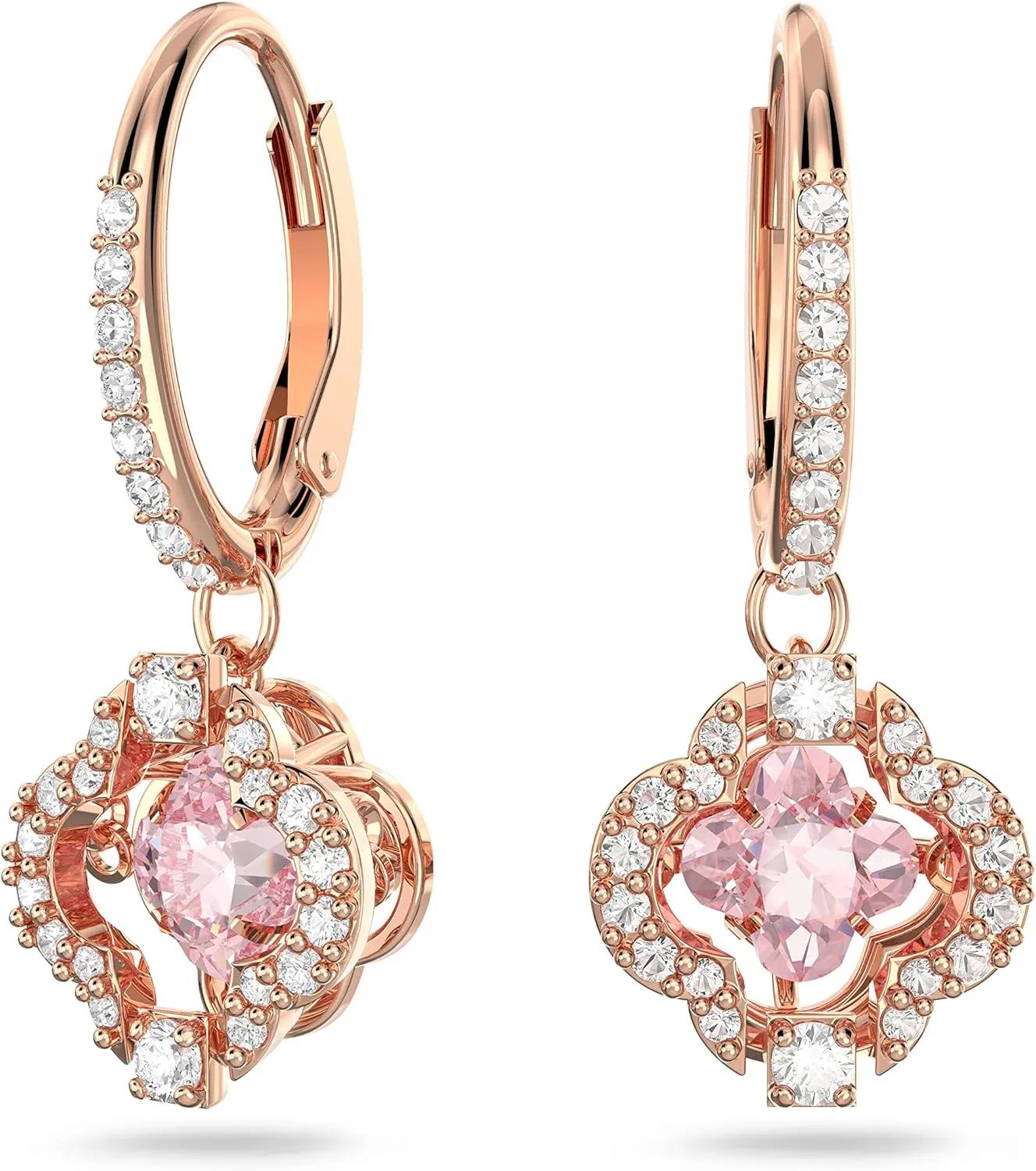 Swarovski Una Pierced Earrings with Clear Crystal Pavé Surrounding a Pink Stone on a Rose-Gold Tone Finished Setting