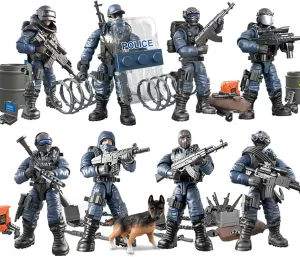 SWAT Model Equipment Assembly Building Block Toys,8 PCS City Police Action Mini-Figures with Multiple Military Weapons Accessories,Party Favors Set for Boys and Man