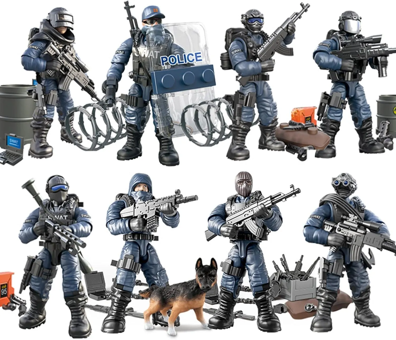 SWAT Model Equipment Assembly Building Block Toys,8 PCS City Police Action Mini-Figures with Multiple Military Weapons Accessories,Party Favors Set for Boys and Man
