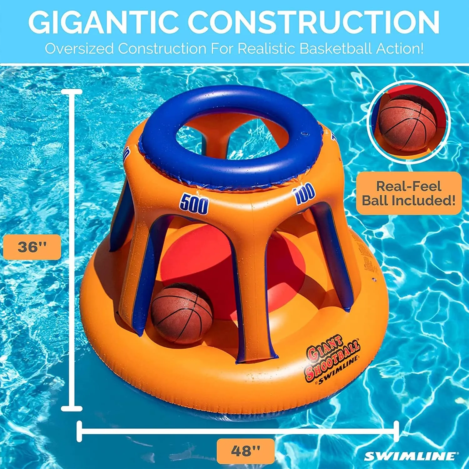 SWIMLINE Inflatable Pool Basketball Hoop Floating Or Poolside Game Giant Shootball Multiple Scoring Ports For Kids & Adults Swimming Splash Hoops With Water Basketball Pools Toy Outdoor Summer Hoops