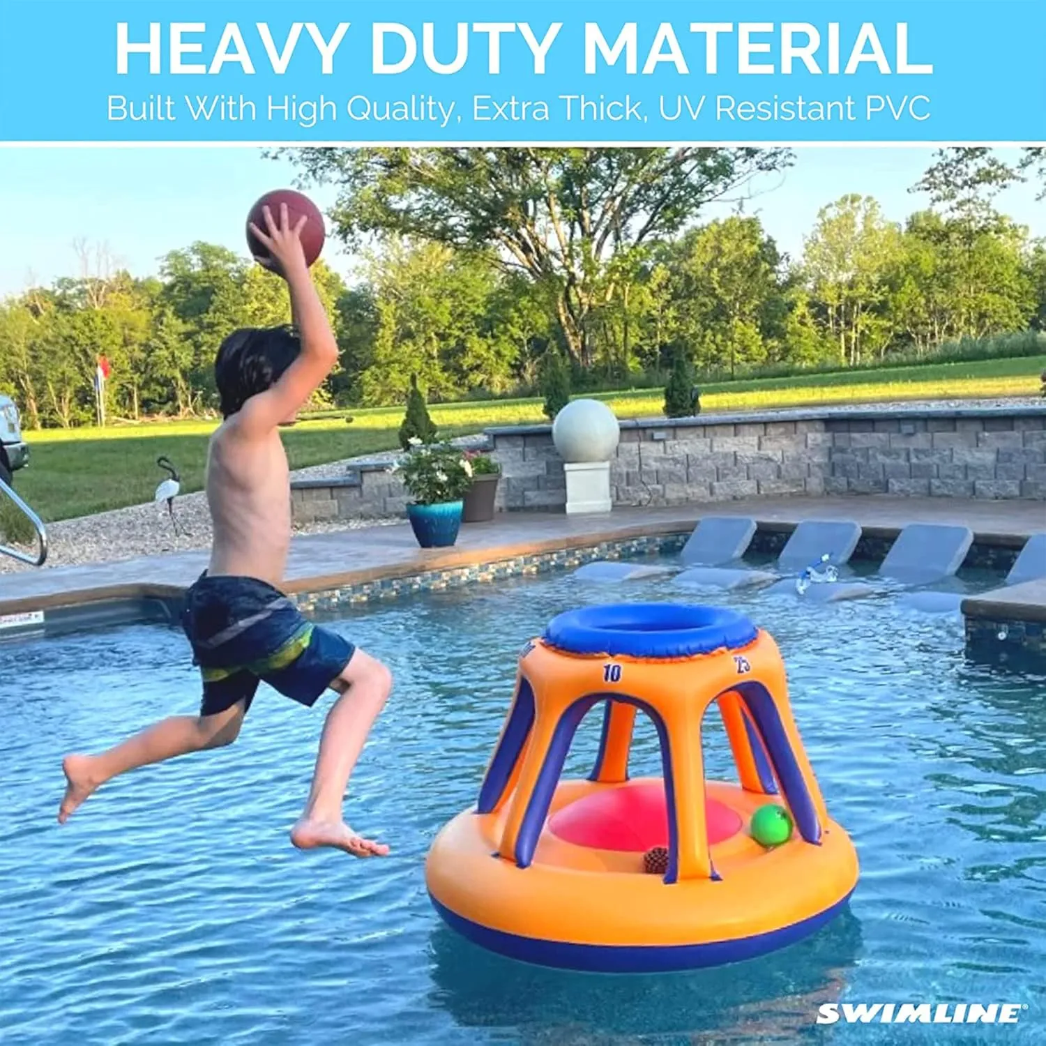 SWIMLINE Inflatable Pool Basketball Hoop Floating Or Poolside Game Giant Shootball Multiple Scoring Ports For Kids & Adults Swimming Splash Hoops With Water Basketball Pools Toy Outdoor Summer Hoops