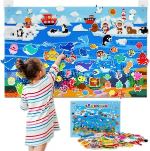 Taika 70 Pcs Ocean Felt Story Board Set, 43x28 inch Interactive Felt Board, Fuzzy Flannel Board, Preschool Storytelling, Classroom Educational Learning Play Kit, Interactive Teaching Kit for 3 years  