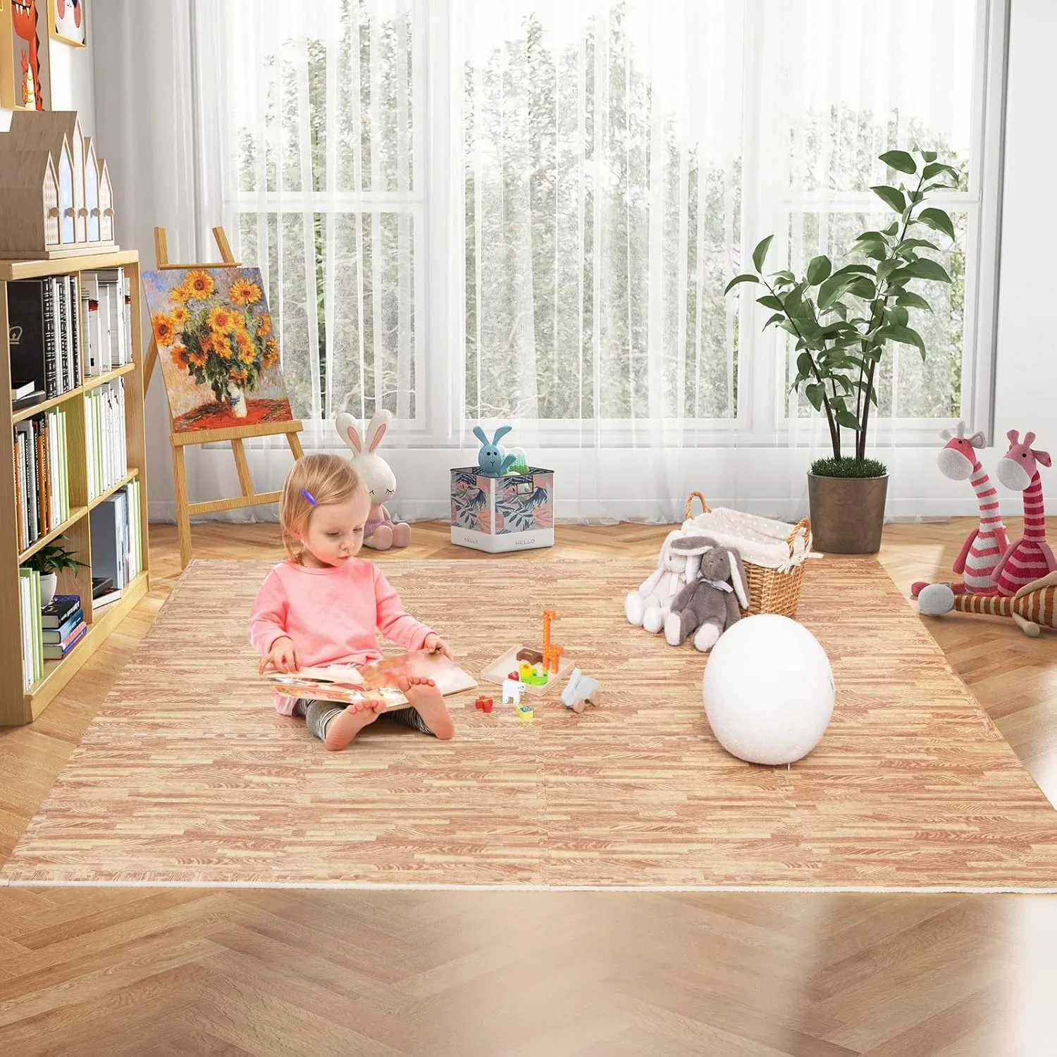 Tangkula 25 Tiles Foam Flooring Mats with Border, 100 SQ FT EVA Interlocking Exercise Foam Mats for Exercise Equipment, Elastic Puzzle Play Mats, 3/8” Thick Non-Slip Workout Floor Mats for Home Gym