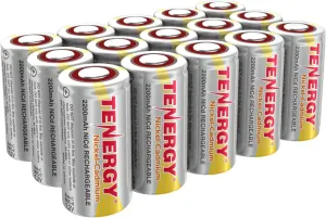 Tenergy SubC 2200mAh NiCd Flat Top Rechargeable Battery (No Tabs) - 15 Pack