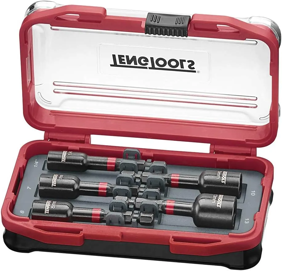 Teng Tools 5 Piece Long 65mm Impact Rated Nut Driver Set 1/4" 7 8 10 13mm TBNSI5