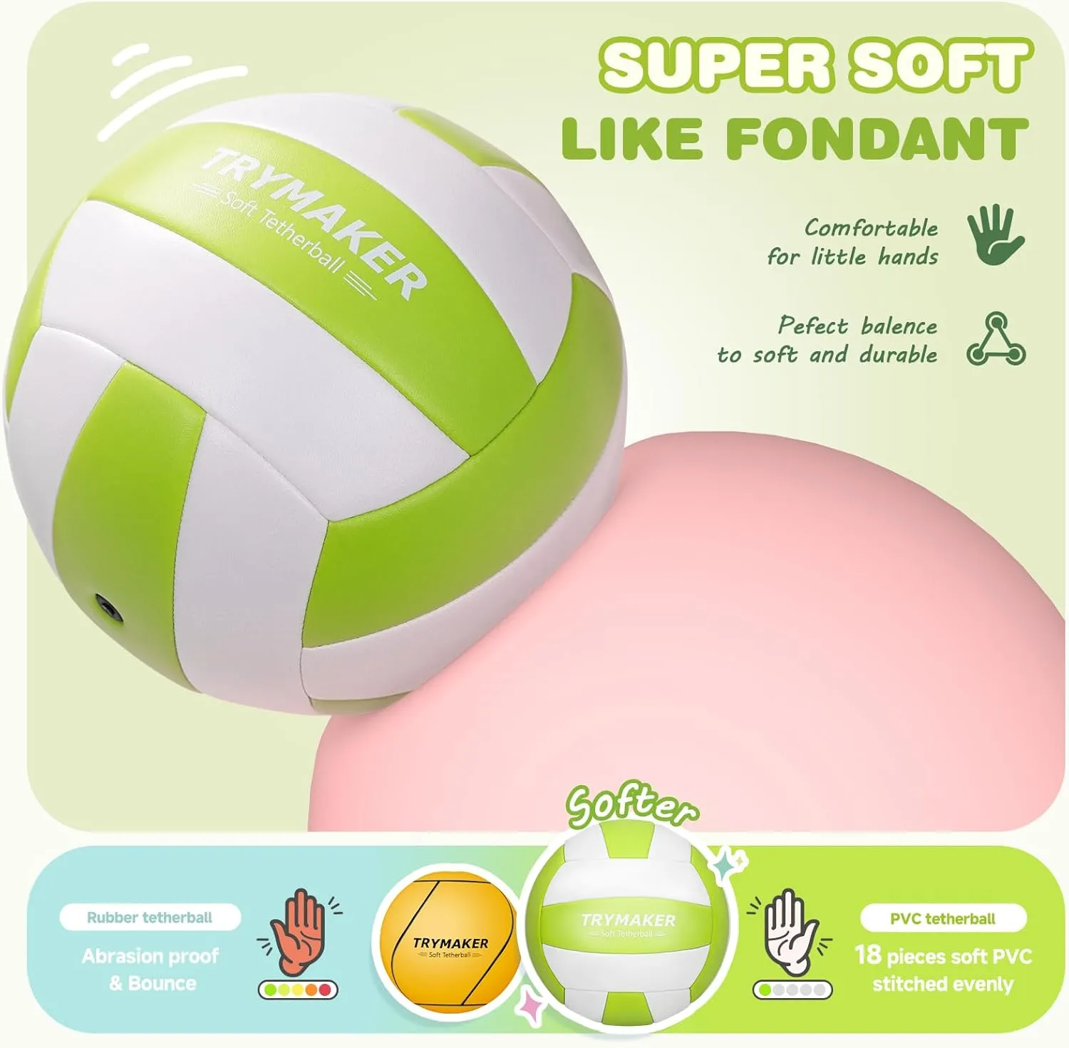 Tetherball Ball and Rope, Tether Ball Soft for Kids, Tether Balls and Rope Set with Pump for Adults Backyard Outdoors