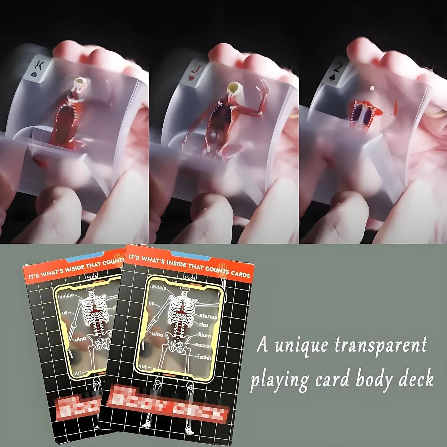 The Body Deck, 3D Image Educational Playing Cards, 2025 New The Poker for Magic Games, Funny Transparent Human Anatomy Playing Cards, for Card Collectors for Anatomy Enthusiasts(3pcs)