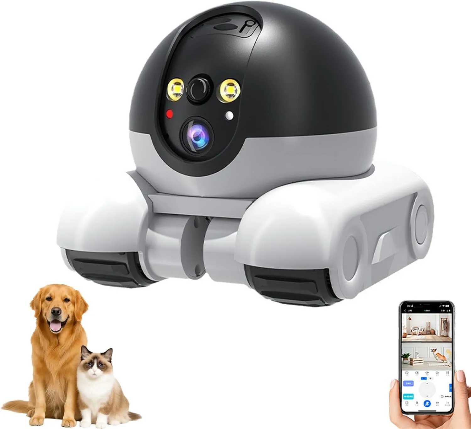 The Patrol Bot - Patrol Bot PRO, UHD Dual Lens Mini Robot Camera, 5200mAh Battery USB Rechargeable Indoor Robot Pet Camera, with Real Time 2-Way Talk, Night Vision, APP Remote Control (WiFi, 32G)