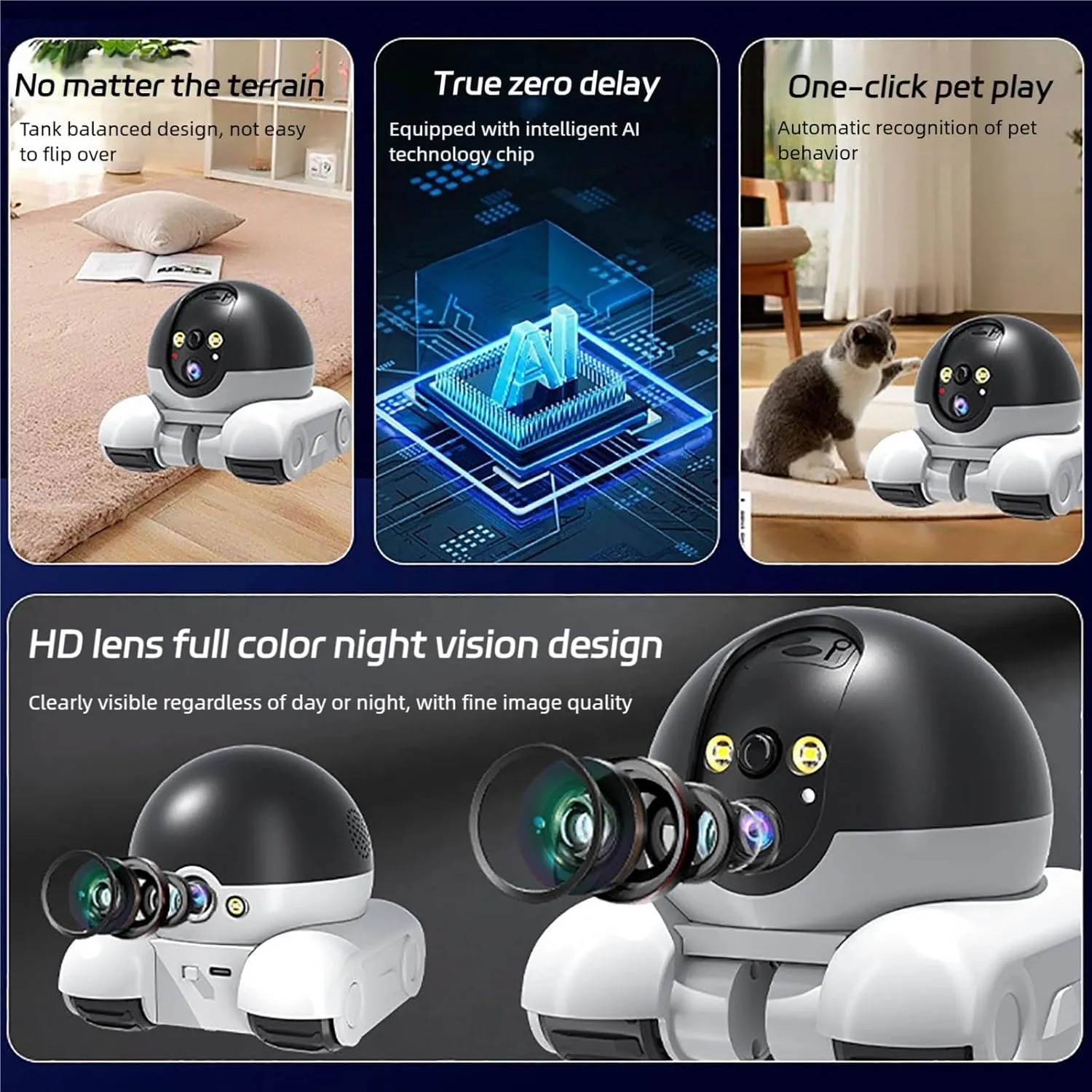 The Patrol Bot - Patrol Bot PRO, UHD Dual Lens Mini Robot Camera, 5200mAh Battery USB Rechargeable Indoor Robot Pet Camera, with Real Time 2-Way Talk, Night Vision, APP Remote Control (WiFi, 32G)
