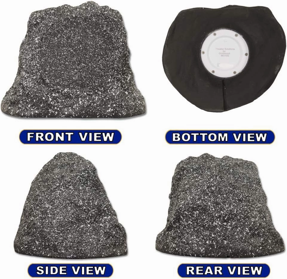 Theater Solutions by Goldwood B61GG Wireless Rechargeable Bluetooth Outdoor 6.5 Inch Rock Speaker System – Granite Gray, Set of 2, 200 Watts