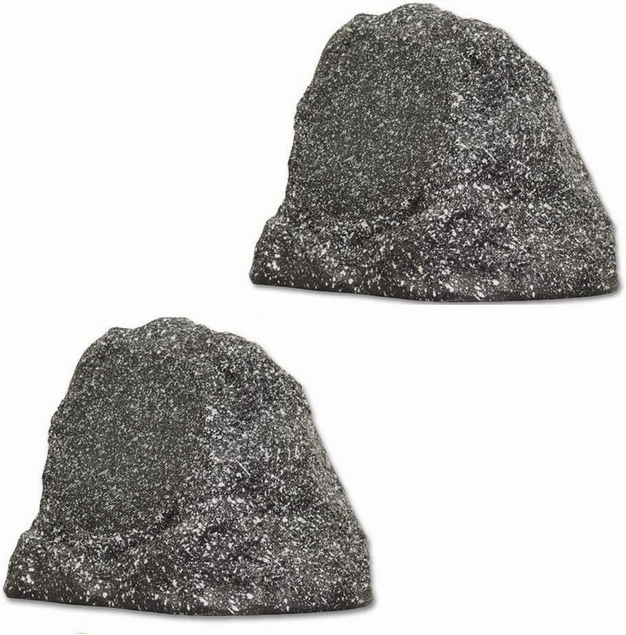 Theater Solutions by Goldwood B61GG Wireless Rechargeable Bluetooth Outdoor 6.5 Inch Rock Speaker System – Granite Gray, Set of 2, 200 Watts
