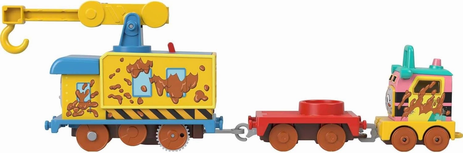 Thomas & Friends Motorized Toy Set Muddy Fix ‘em Up Friends Carly the Crane & Sandy the Rail Speeder for Preschool Pretend Play Kids Ages 3  Years