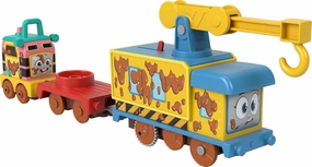 Thomas & Friends Motorized Toy Set Muddy Fix ‘em Up Friends Carly the Crane & Sandy the Rail Speeder for Preschool Pretend Play Kids Ages 3  Years