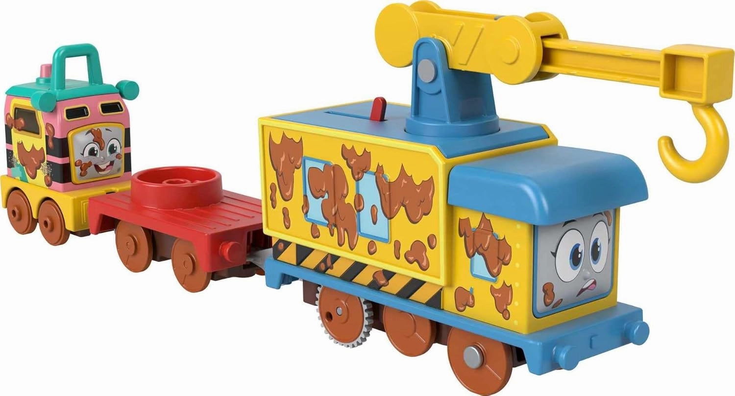 Thomas & Friends Motorized Toy Set Muddy Fix ‘em Up Friends Carly the Crane & Sandy the Rail Speeder for Preschool Pretend Play Kids Ages 3  Years