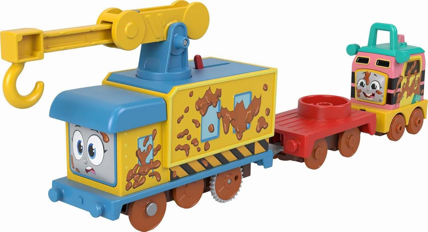 Thomas & Friends Motorized Toy Set Muddy Fix ‘em Up Friends Carly the Crane & Sandy the Rail Speeder for Preschool Pretend Play Kids Ages 3  Years
