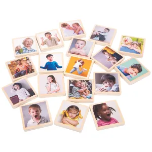 TickiT My Emotions Wooden Tiles - Set of 18 - Social Emotional Mindfulness Toy for Toddlers 2  - Real Images - Learn to Identify and Discuss Emotions