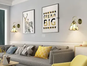 Tiffany Rechargeable Wall Sconces Set of Two,Battery Operated Remote Wall Lighting Indoor Dimmable Yellow Leaves Shade Retro Colorful Wall Lamp Fixture Wall Decor for Bederoom Living Room Hallway