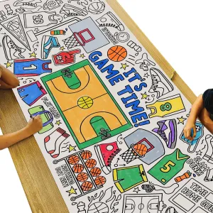 Tiny Expressions Basketball Coloring Poster for Kids – Rolled, No Creases 30" x 72" Large Coloring Tablecloth for Basketball-Themed Parties – "It’s Game Time" Fun Activity for Boys and Girls