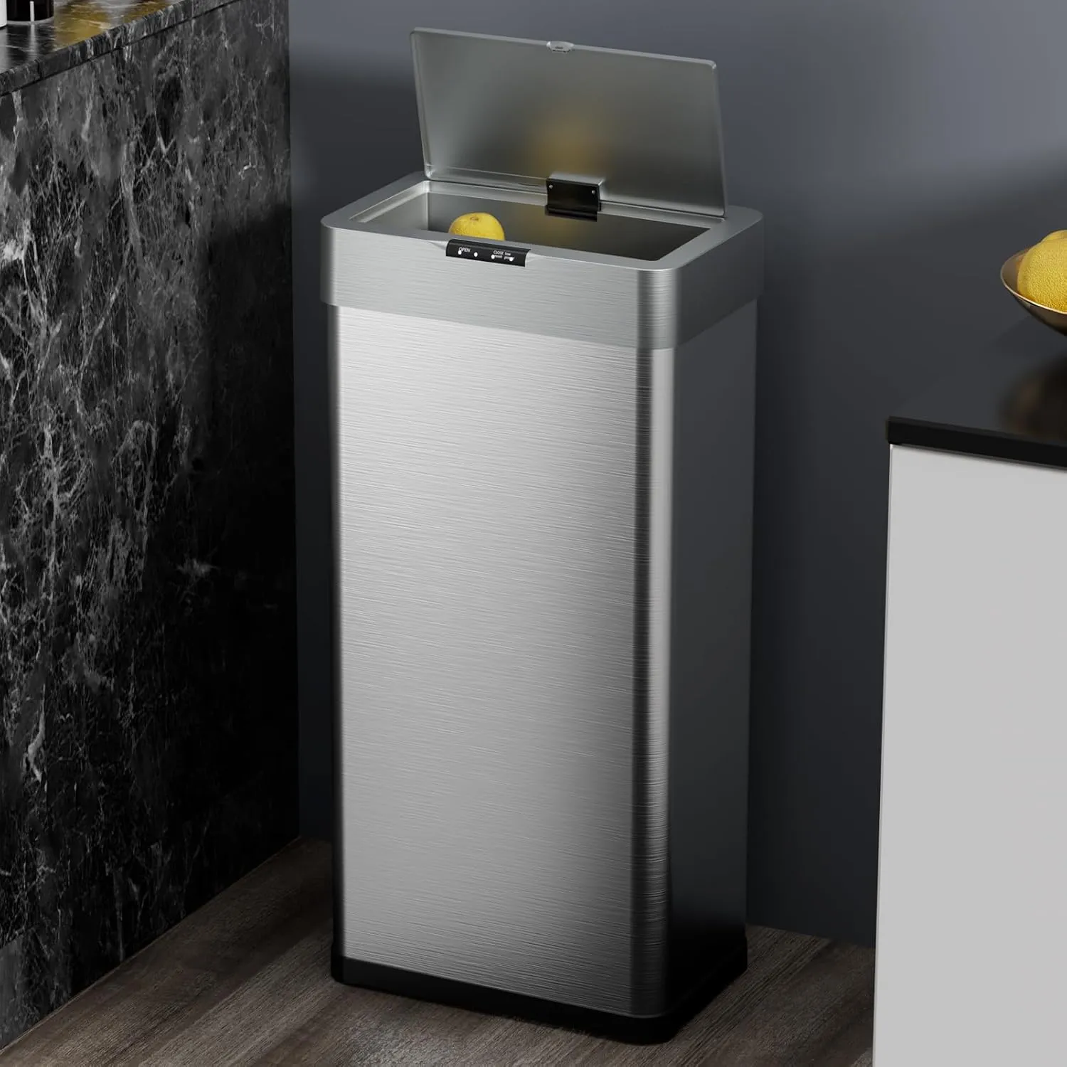 TLSUNNY 16 Gallon Motion Sensor Trash Can,Touchless Automatic Garbage Can,Brushed Stainless Steel Smart Bin,with Bag Holder,Soft Close Lid,for Kitchen,Office,RV,Bedroom,Living Room (Silver, 60L)