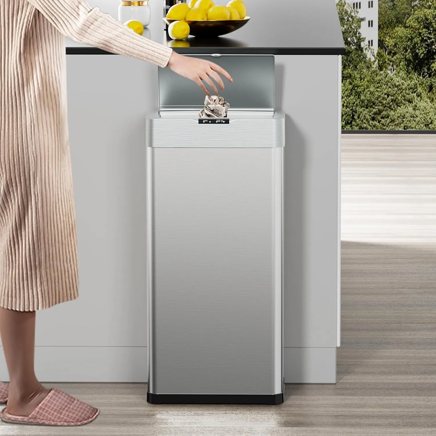 TLSUNNY 16 Gallon Motion Sensor Trash Can,Touchless Automatic Garbage Can,Brushed Stainless Steel Smart Bin,with Bag Holder,Soft Close Lid,for Kitchen,Office,RV,Bedroom,Living Room (Silver, 60L)
