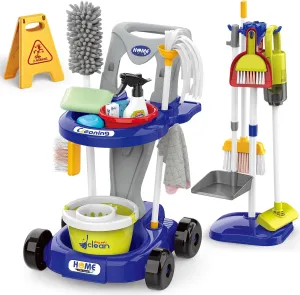 Toddler Cleaning Set，Kids Cleaning Toy Set，New 29-Piece Detachable Kids Cleaning Set for Toddlers - Pretend Play Educational Cleaning Carts (Blue)