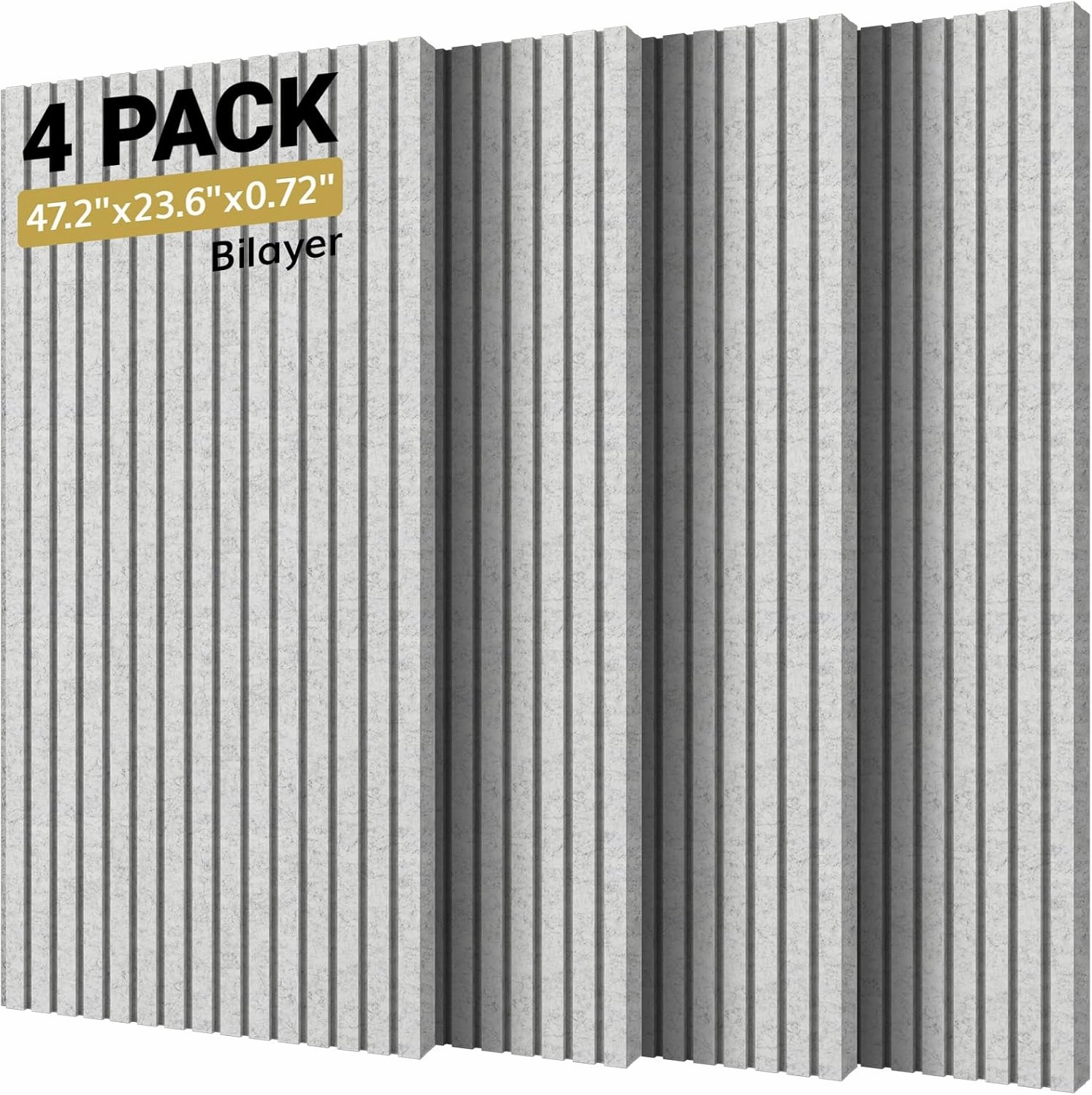 TONOR 4-Pack Bilayer Acoustic Panels Large Self-adhesive, 47.2” * 23.6” * 0.72” Adhesive Wall Panel, Large Soundproof Tiles for Echo Absorbtion, Acoustical Barrier of Polyester Fiber, Grey