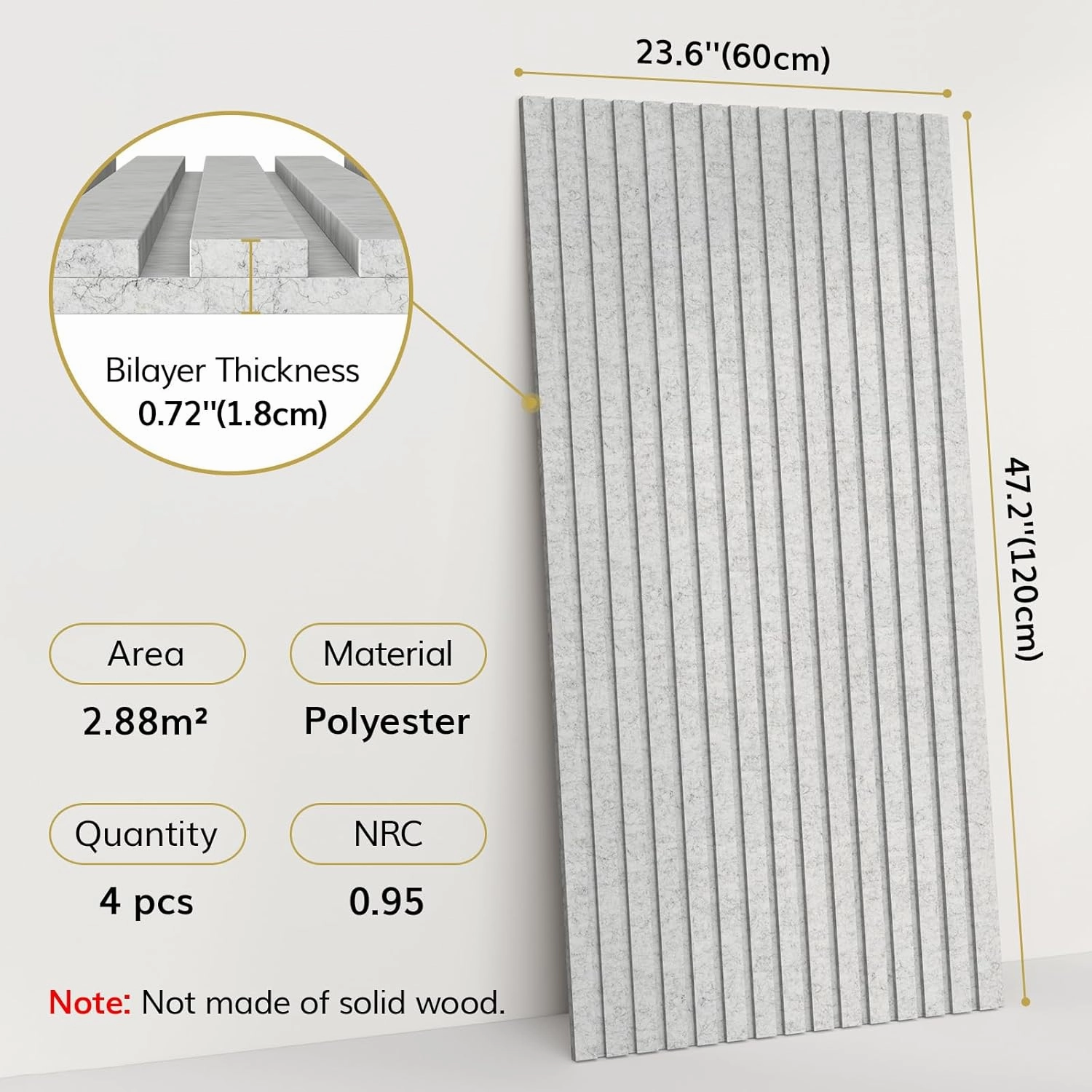 TONOR 4-Pack Bilayer Acoustic Panels Large Self-adhesive, 47.2” * 23.6” * 0.72” Adhesive Wall Panel, Large Soundproof Tiles for Echo Absorbtion, Acoustical Barrier of Polyester Fiber, Grey