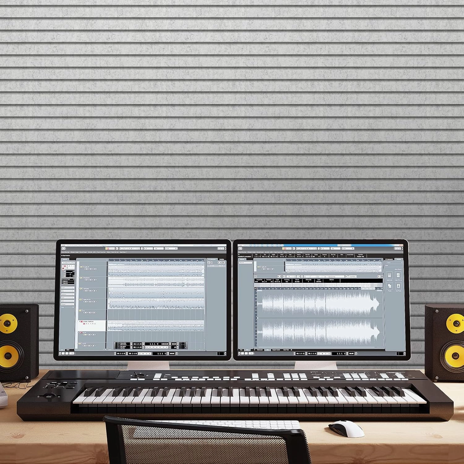 TONOR 4-Pack Bilayer Acoustic Panels Large Self-adhesive, 47.2” * 23.6” * 0.72” Adhesive Wall Panel, Large Soundproof Tiles for Echo Absorbtion, Acoustical Barrier of Polyester Fiber, Grey