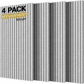 TONOR 4-Pack Bilayer Acoustic Panels Large Self-adhesive, 47.2” * 23.6” * 0.72” Adhesive Wall Panel, Large Soundproof Tiles for Echo Absorbtion, Acoustical Barrier of Polyester Fiber, Grey