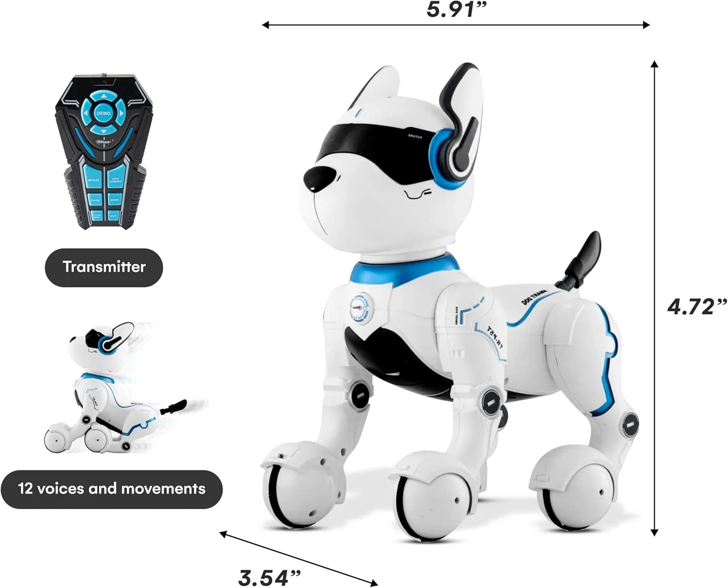 Top Race Rechargeable Robot Dog- Interactive Smart Robo Dog for Kids Ages 5-7 - Programmable with Remote Control, Voice and Touch Features - Realistic Actions and Perform Tricks - 4x5x6 Inches (White)