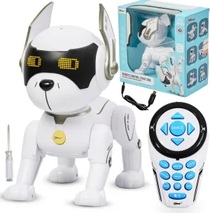 Top Race Robot Dog - Interactive Rechargeable RC Dog Toy for Kids with Gesture Sensing, Adventure Mode, Programming Tricks, STEM Learning - Robotic Pet for Ages 8-12 - White
