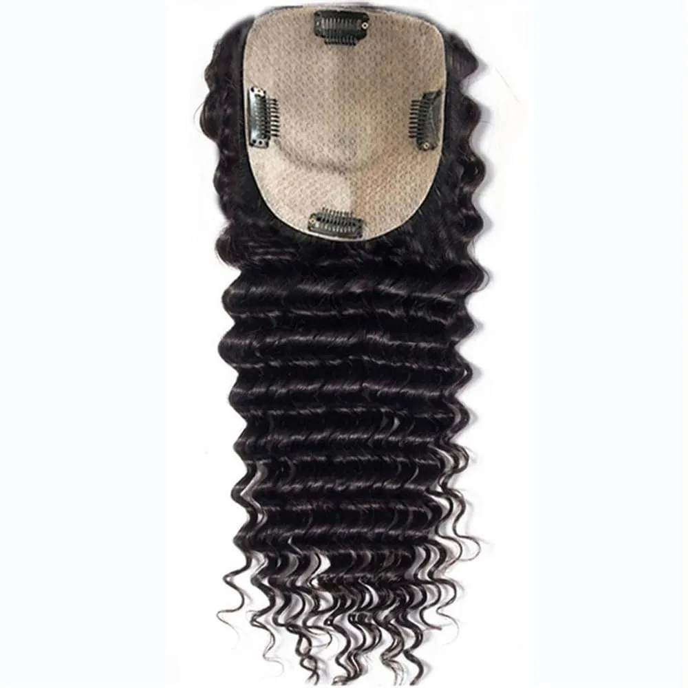 Toppers for Women Curly Human Hair Toppers for Women Brazilian Remy Hair Pieces 8-22 Inch Deep Curly Hair Clip In Swiss Lace Base Hair Topper for Thicking Hair Hair Toppers(8 Inch)