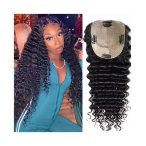 Toppers for Women Curly Human Hair Toppers for Women Brazilian Remy Hair Pieces 8-22 Inch Deep Curly Hair Clip In Swiss Lace Base Hair Topper for Thicking Hair Hair Toppers(8 Inch)