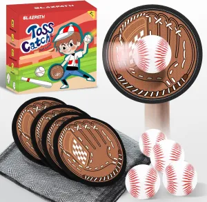 Toss and Catch Soft Ball Game Set Toys for Kids 3 4 5 6 Boy Girl, Toddler Baby Beginner Sticky Baseball Softball Catcher Glove Mitt Pad Paddle, Outdoor Indoor Tennis Ball Catching Sports Toys