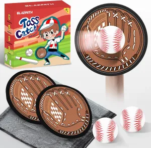 Toss and Catch Soft Sticky Ball Game Set for Kids 3-5, Toddler Baseball Glove Paddle Pads Catch Tennis Ball Sports Toys Indoor, Sticky Catcher Mitt with Softball Play Catching Beginner Set