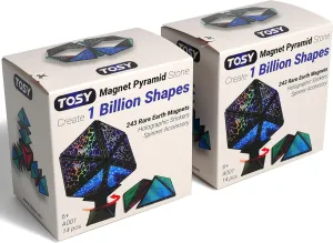 TOSY Magnet Pyramid Stone - 1 Cube Transforms into 1 Billion Shapes, 12 Pieces, 243 Rare Earth Magnets, Holographic Design Magnet Tiles Creative Puzzle STEAM Toy, 2-Pack