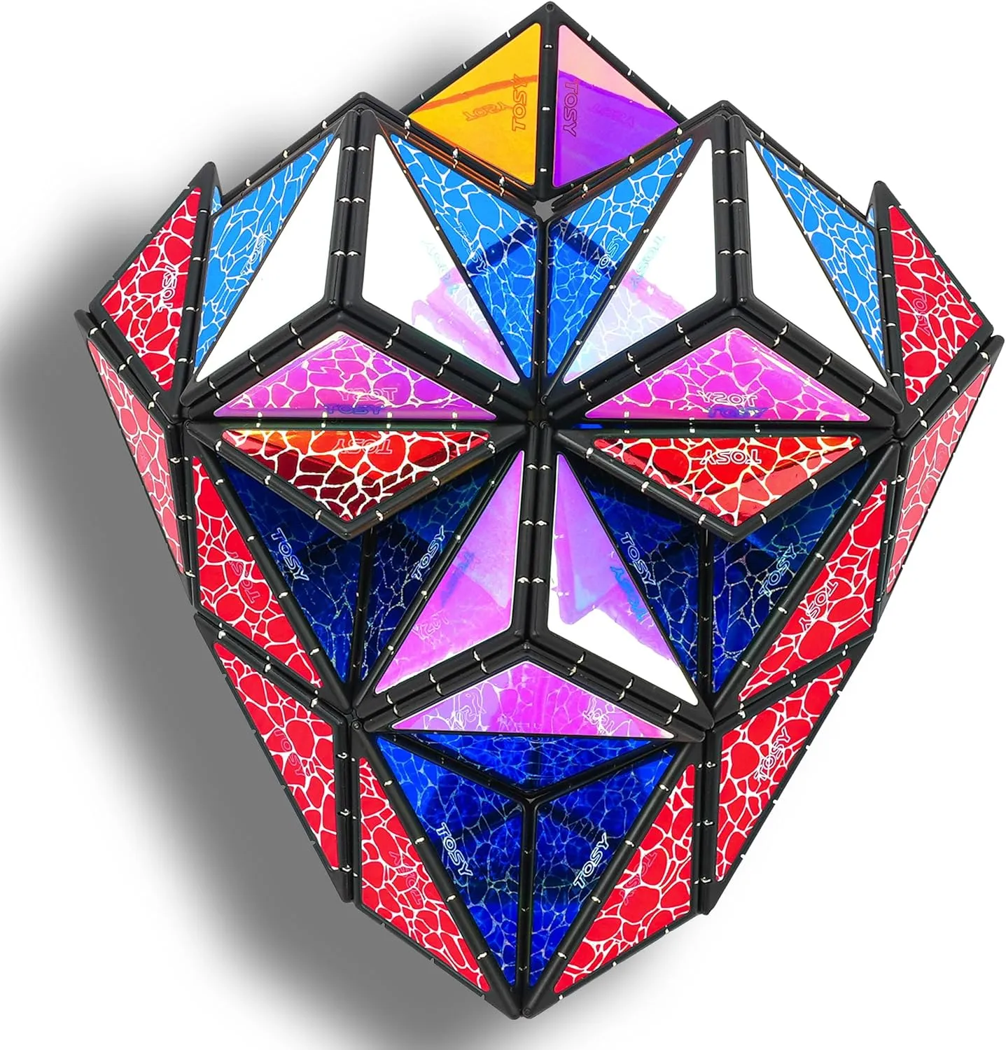 TOSY Magnet Pyramid Stone - 1 Cube Transforms into 1 Billion Shapes, 12 Pieces, 243 Rare Earth Magnets, Holographic Design Magnet Tiles Creative Puzzle STEAM Toy, 4-Pack